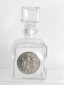 Clear Glass Perfume Bottle with Metal Decor
