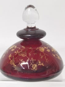 Vintage Italian Gilt Ruby Glass Perfume Bottle