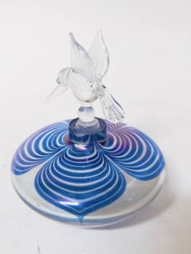 Vintage Clear Iridescent Blue Pulled Feather Perfume Bottle