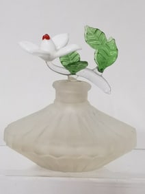 Vintage Frosted Glass Floral Stopper Perfume Bottle