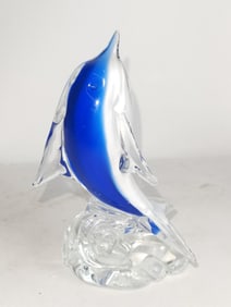 Vintage Murano Italy Blue/White Art Glass Dolphin