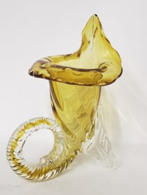 Amber Art Glass Flower Vase