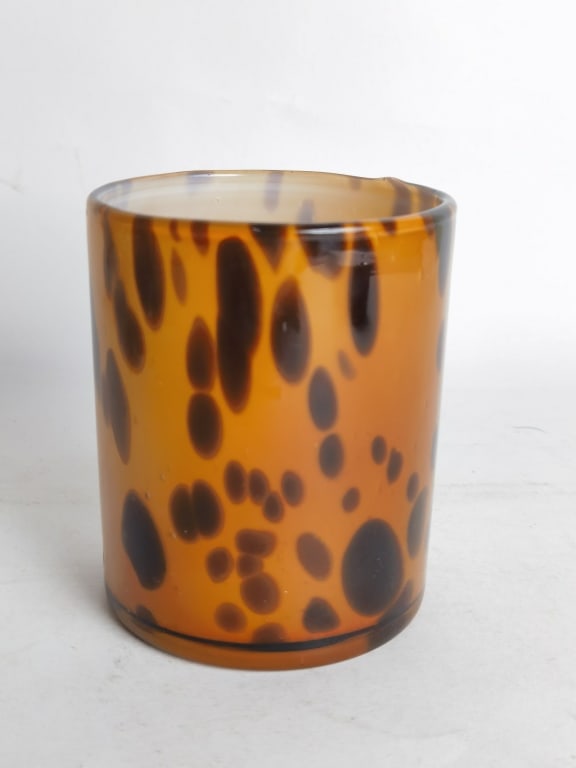 Vintage Hand Blown Tortoise Shell Art Glass Brush Pot (1 of 3)