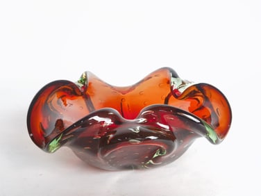 Vintage Murano Italy Red/Green Controlled Bubble Bowl