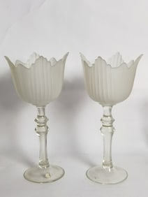 Pr. of Vintage Tall Frosted Glass Tulip Votives