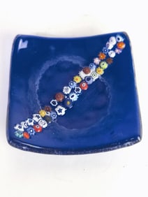 Vintage Murano Italy Milleflori Cobalt Blue Glass Tray