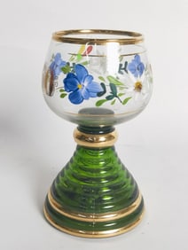 Large Vintage Roemer Hand Painted Gilt Green Glass with Music Box