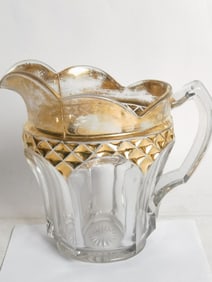 Vintage EAPG Gold Decorated Glass Pitcher