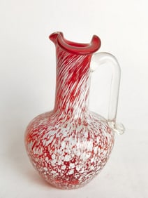 Vintage Red/White Splatter Glass Pitcher Vase