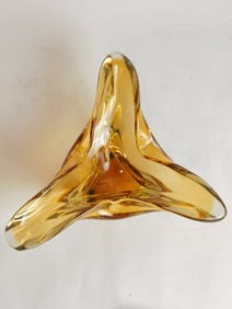 Vintage Murano Italy Amber Glass Triangle Plate