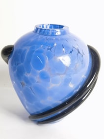 Vintage Periwinkle Blue Art Glass Vase with Black
