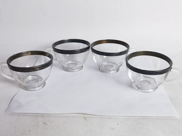 (4) Vintage MCM Dorothy Thorpe Silver Band Punch Cups