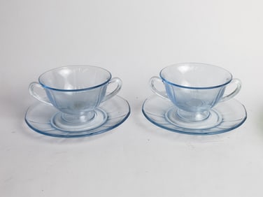 (2) Vintage Fostoria Baroque Blue Depression Glass