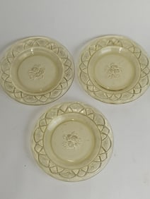 (3) Vintage Federal Glass Rosemary Dutch Rose Amber Glass Plates