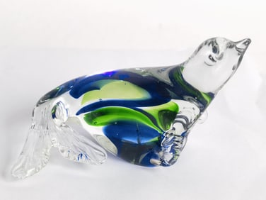 Vintage Murano Italy Blue/Green Glass Sea Lion