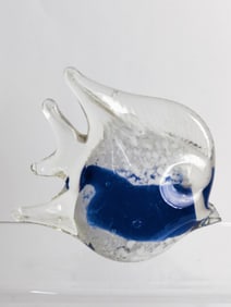 Vintage Murano Italy White/Blue Glass Fish