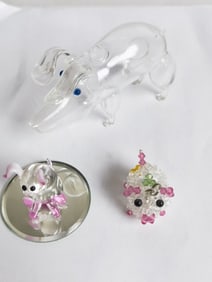 (3) Vintage Art Glass Pigs