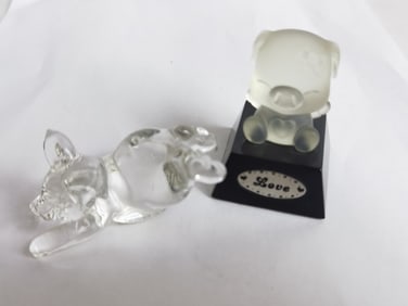 (2) Vintage Art Glass Pigs