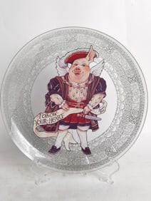 Joanne West Hand Painted Pig Glass Plate