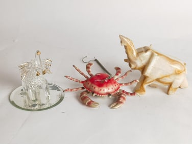 Vintage Crystal/Marble Elephants and Crab Decor