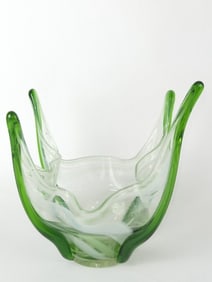 Vintage Murano Italy Freeform Green Glass Bowl