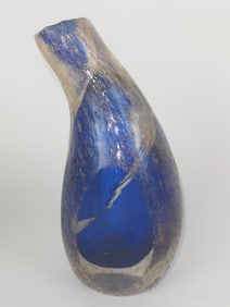 Vintage Murano Italy Gold Splatter Over Blue Glass Vase