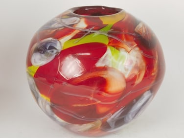 Large Red Multi-Colored Art Glass Jar