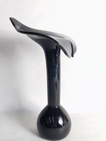 Black Studio Glass Jack-in-the-Pulpit Vase