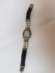 Gruen Rhinestone Faux Pearl Watch