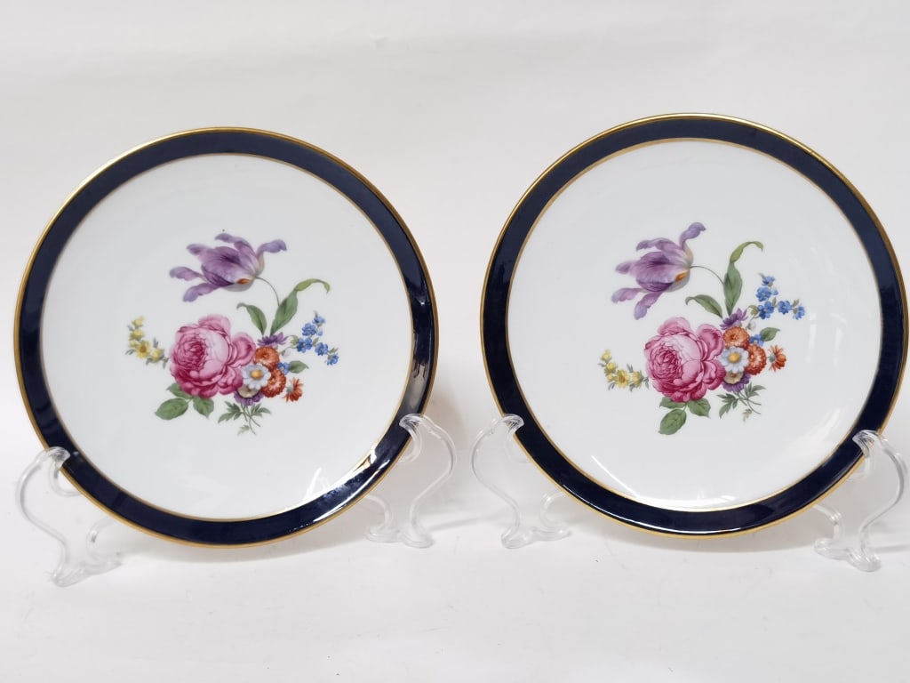 Pr. of Vintage JKW West Germany Porcelain Floral Plates: Pr. of Vintage JKW West Germany Porcelain Floral Plates, 7.75in
