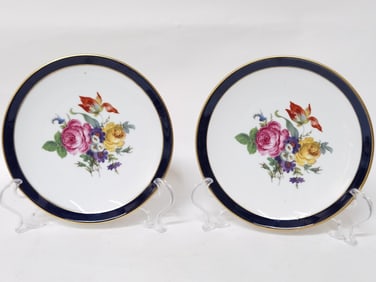 Pr. of Vintage JKW West Germany Porcelain Floral Plates