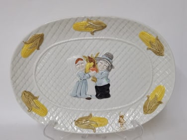 Vintage Porcelain Thanksgiving Pilgrim Corn Platte