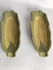 (2) Vintage Porcelain Corn Cob Plates