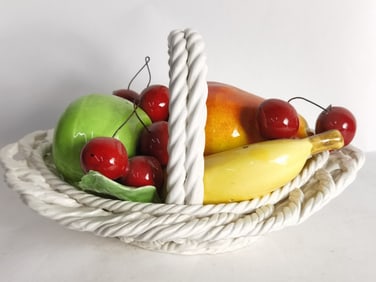 Vintage Italian Porcelain Lattice Fruit Basket