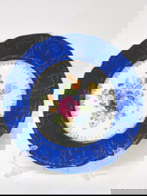 Vintage Czech Porcelain Gilt Blue Rim Floral Plate