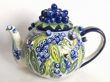 2009 Blue Sky Ceramic Blueberries Teapot