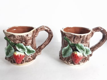 (2) Vintage Appletree Design Porcelain Strawberry Mugs