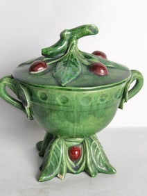 Vintage Portugal Porcelain Green Glaze Cherry Bowl