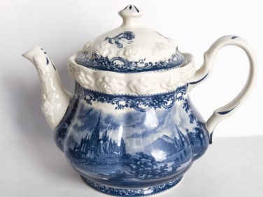 Vintage Porcelain Blue and White Coffee Pot