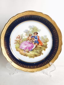 Vintage Limoges France Gilt Cobalt Blue Figure Plate