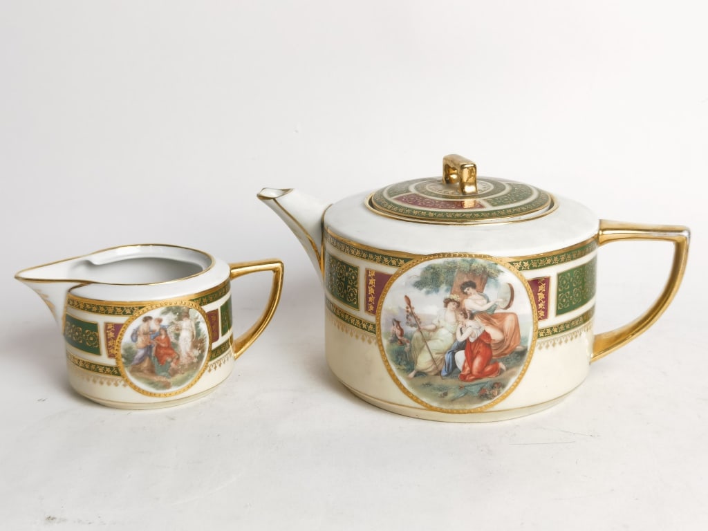 Vintage Royal Vienna Style Porcelain Tea Wares: Vintage Royal Vienna Style Porcelain Tea Wares, 5.5in by 9.5in