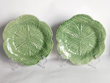 (2) Vintage Bordallo Pinheiro Porcelain Cabbage Plates