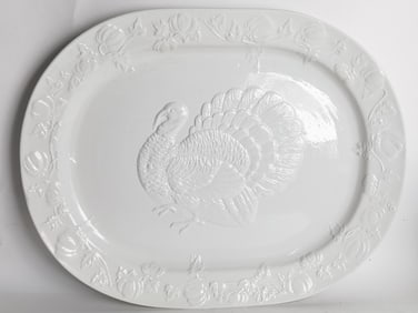 Large White Ceramic Embossed Turkey Charger