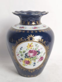 Vintage Porcelain Hand Painted Cobalt Blue Vase