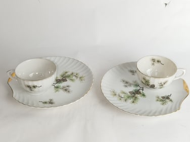 Pr. of Vintage Celebrate China Pine Cone Snack Set