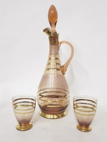 Vintage Art Deco Gilt Stripe Glass Decanter Set