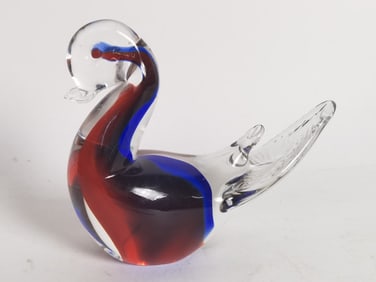 Vintage Murano Italy Red/Blue Sommerso Glass Duck