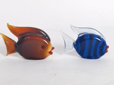 (2) Vintage Murano Italy Art Glass Fishes