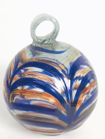 Large Vintage Blue/Orange Stripe Glass Ornament