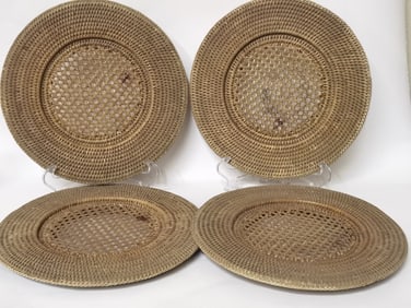 (4) Vintage Brown Rattan Plates